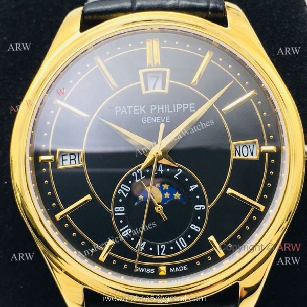 PPF Factory Patek Philippe Annual Calendar Complications Watch Gold and Black 4