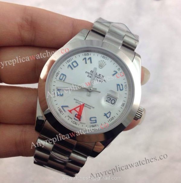 Rolex Datejust II 41mm SS Watch Silver Blue Arabic Swiss Replica 4