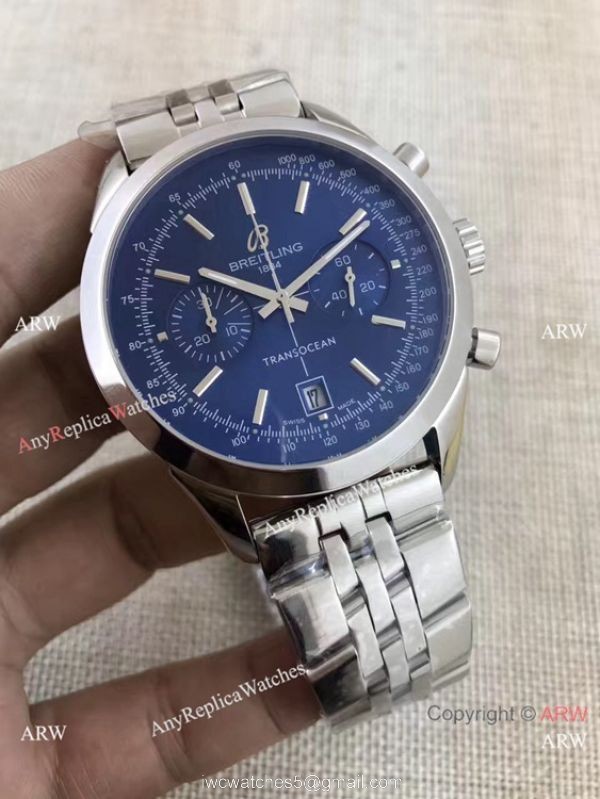 Breitling Transocean Blue Dial Chronograph Replica Watch Stainless Steel 4