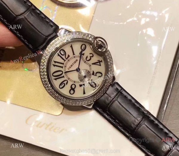 Womens Fake Cartier Watch Ballon Bleu Diamond Bezel 36mm 4