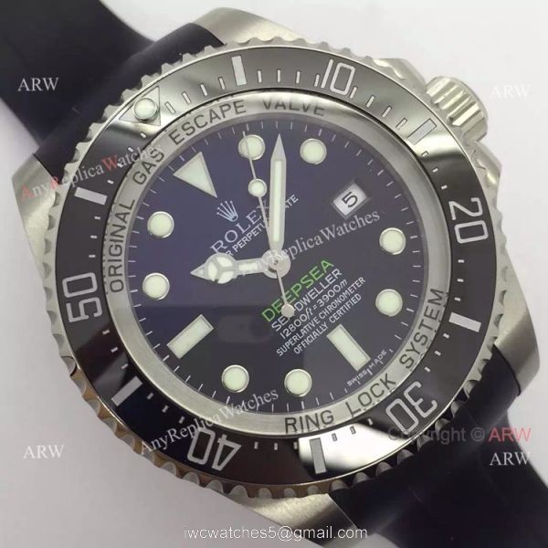 NEW UPGRADED Rolex Deepsea 44mm Replica Watch SS D-Blue Rubber Strap 4