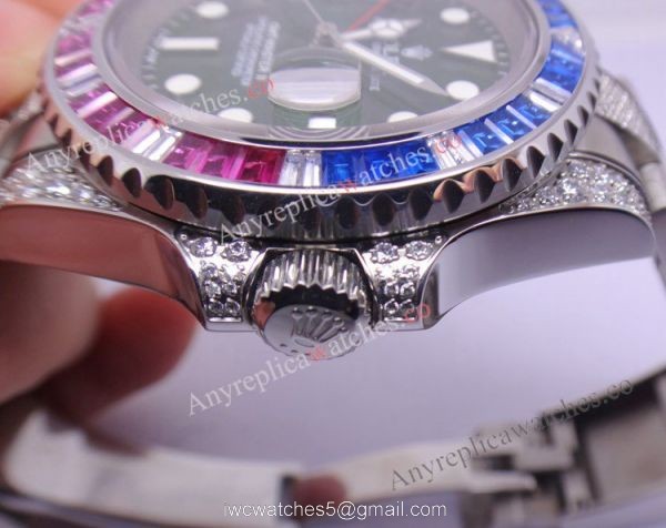 New Swiss Grade Replica Rolex GMT Master II Black Dial Blue &038; Red Squre Diamond Watch 4