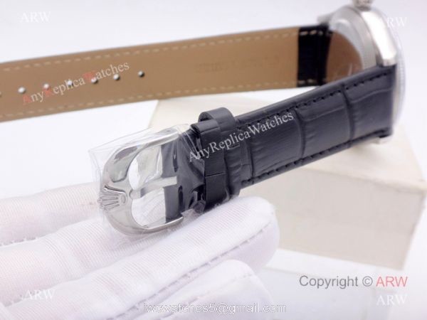 High Quality Rolex Geneve Cellini Black Face Sapphire glass Black Leather Watch 4