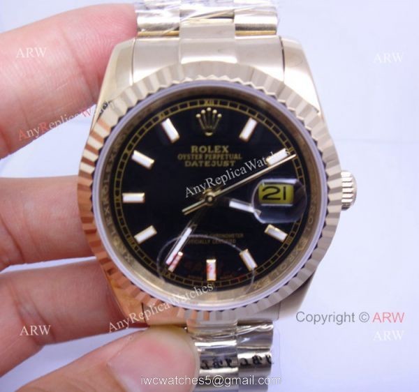 Replica Gold Rolex Datejust Black Dial Men Watch 4