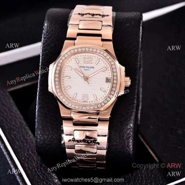 Copy Patek Philippe Nautilus Womens Rose Gold and Diamond 35mm watch Swiss Quality 4