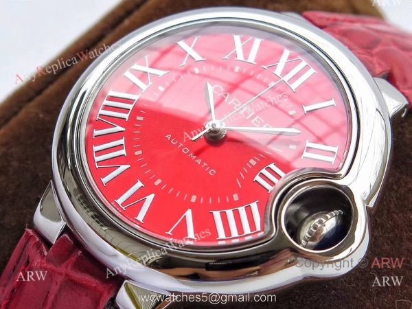 Swiss Ballon Bleu Cartier Watch Copy SS Red Dial Automatic 33mm 4