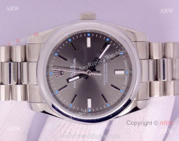 Replica Rolex Oyster Perpetual New Gray Dial Stainless Steel Watch 4