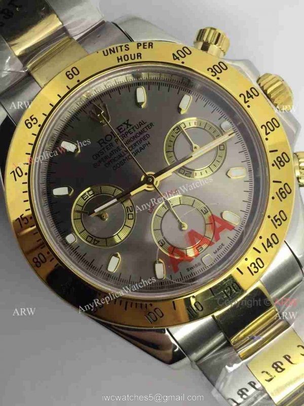 Swiss Fake Rolex Valjoux 7750 Daytona Oyster Perpetual Watch 2-Tone Gray 4
