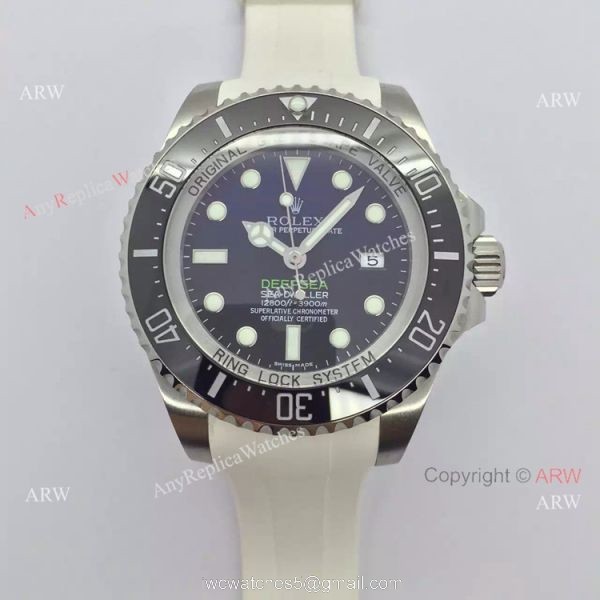 NEW Upgraded Rolex Deepsea 44mm Replica Watch White Rubber Strap 4