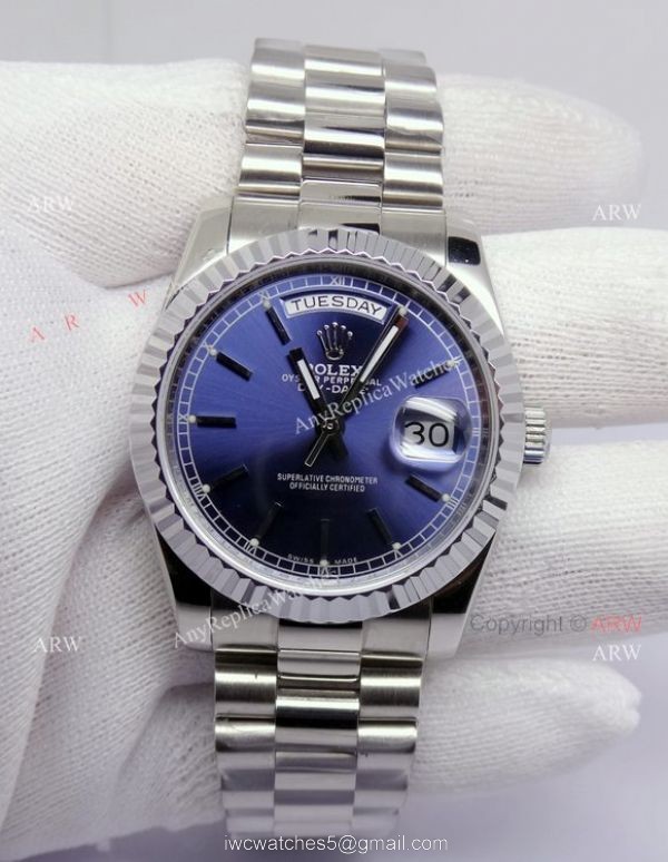 Rolex Day-Date Blue Face Stainless Steel Copy Watch 4
