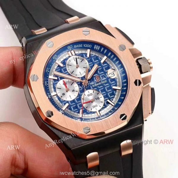 Fake Audemars Piguet For Sale 44mm Rose Gold Blue Dial Mens Watch 4
