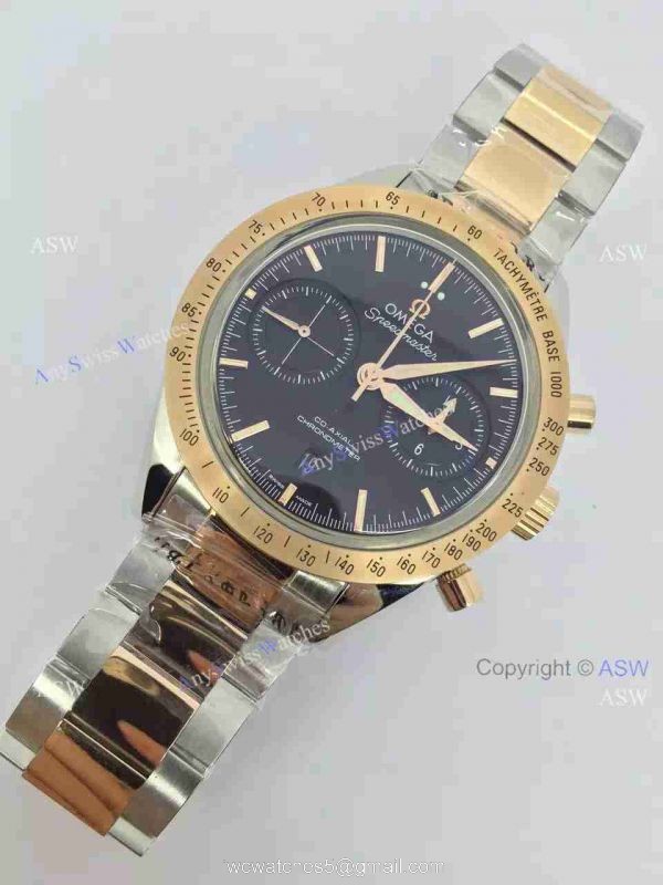 Swiss Replica Omega Speedmaster Watch 2-Tone Rose Gold Black Dial 4
