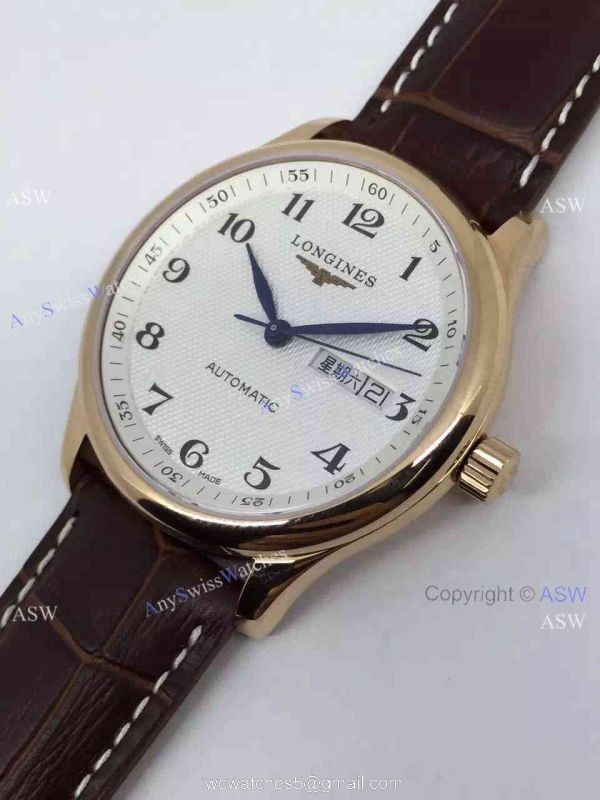 Copy Swiss Longines Watch Yellow Gold Brown Leather 4