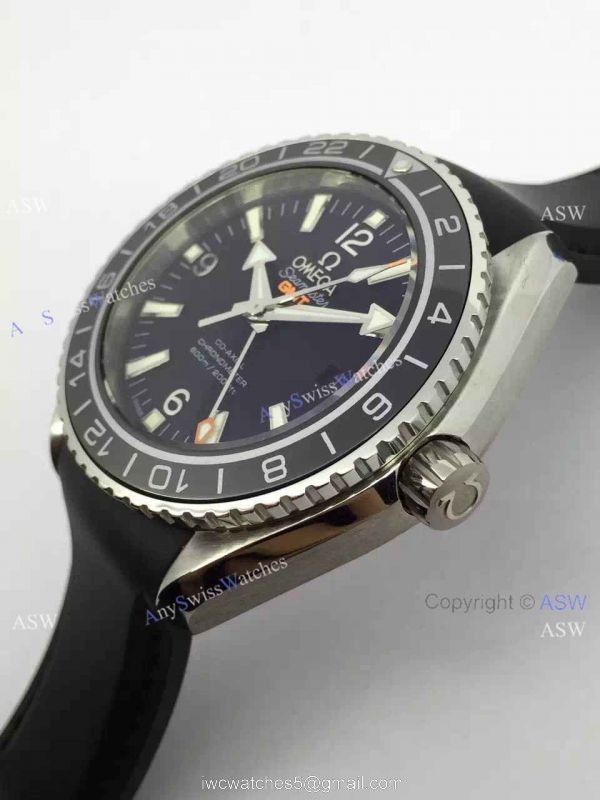 Copy Swiss Omega Seamaster Planet Ocean GMT Watch Black Rubber 4