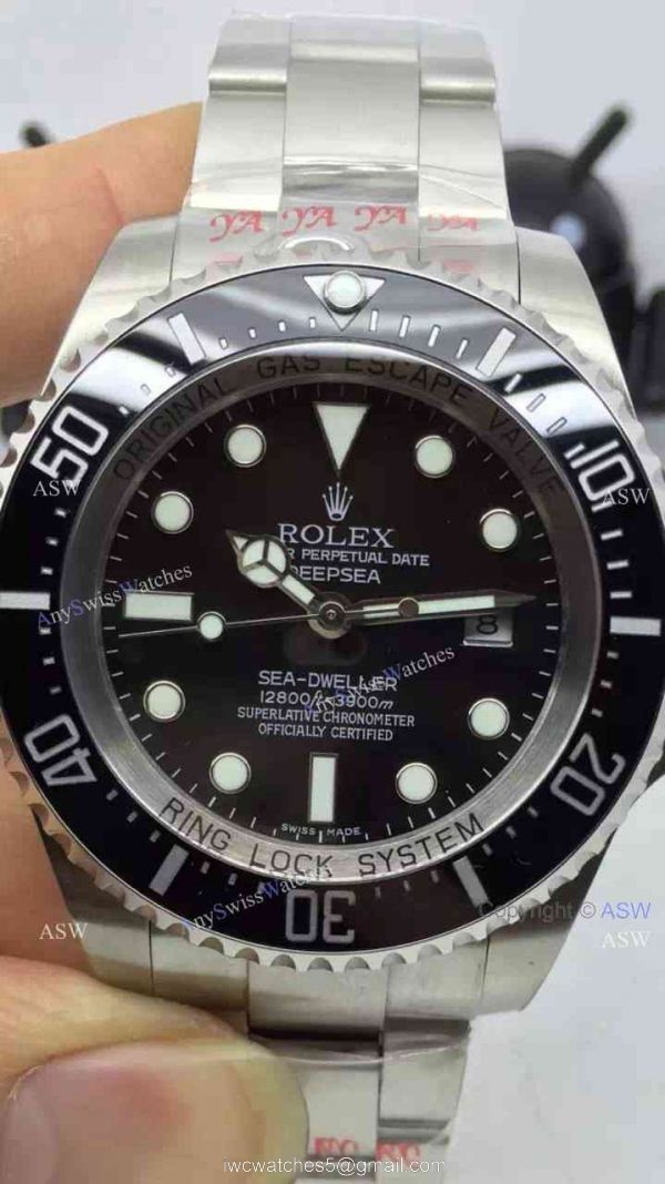 NEW UPGRADED Copy Swiss Rolex Deepsea Sea-Dweller Watch SS Black 44mm 4