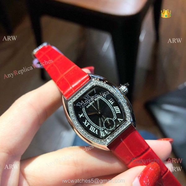 Low Price Cartier Rose Gold Gray Leather Band Ladies Watch 26mm 4