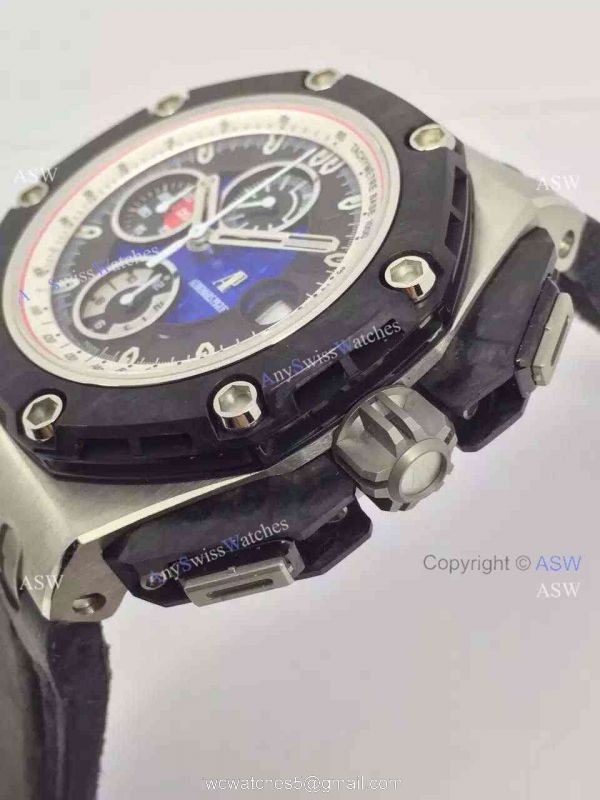 High Quality Copy Audemars Piguet Grand Prix Blue Face Black Rubber Swiss Mens Watch 4