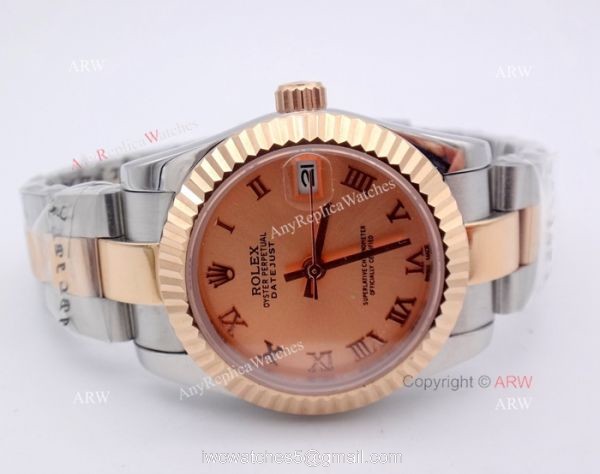 High Quality Copy Rolex Oyster Datejust Ladies Watch 2-Tone Rose Gold Pink Roman 4