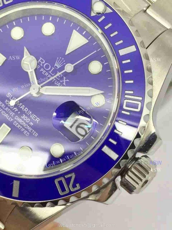 Swiss Fake Rolex Submariner Blue Dial Blue Ceramic Bezel Watch 4