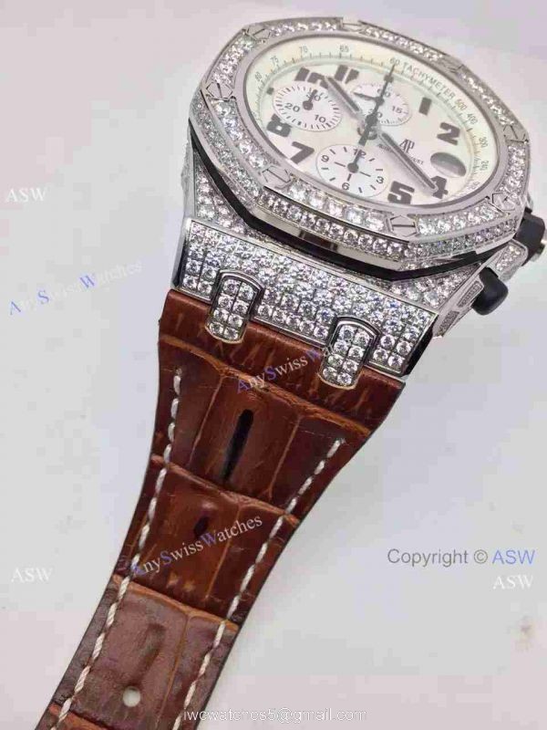 Replica Swiss Audemars Piguet Watch Diamond case Brown Leather Watch Band 4