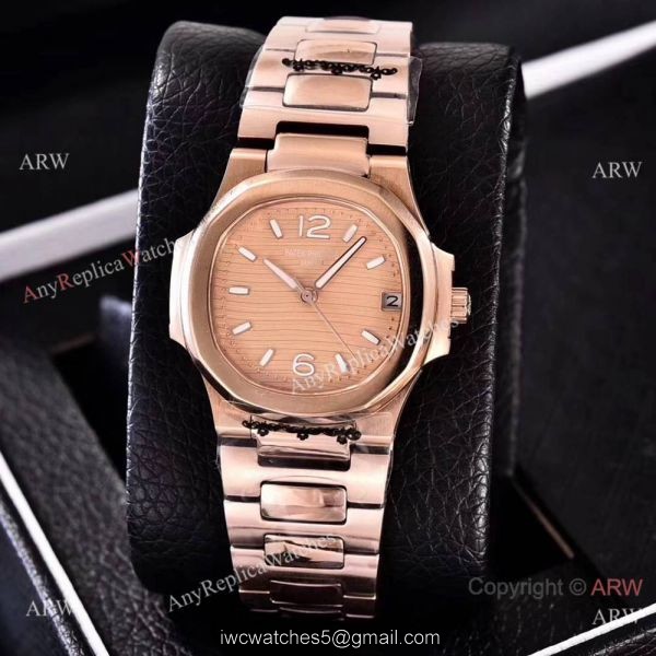 Swiss Quality Replica Patek Philippe Nautilus Womens Watch Rose Gold White Face 4