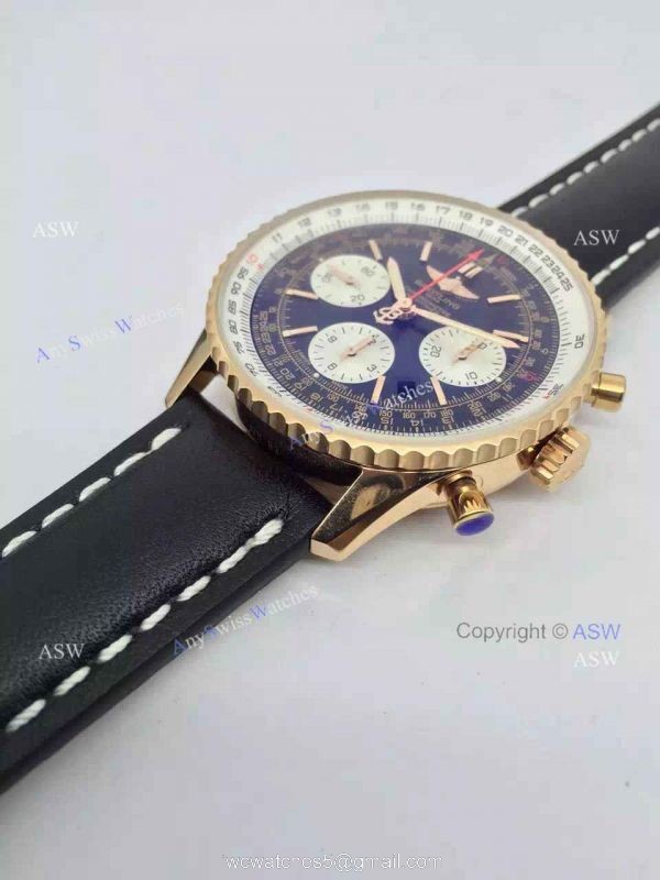 Swiss Replica Breitling 1884 Chronometre Navitimer Watch Rose Gold Case Black Dial 4