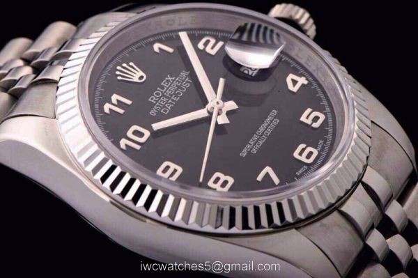 Real Swiss ETA3135 REPLICA ROLEX DATEJUST WATCH SS BLACK ARABIC SWISS 4