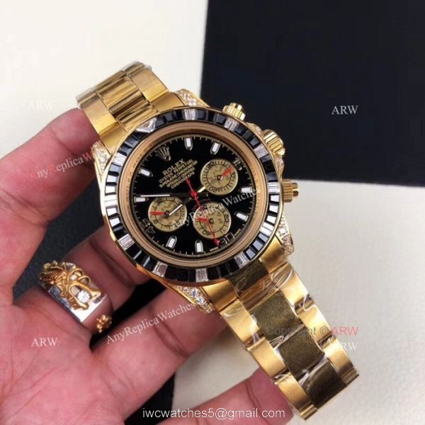 New Style Replica Rolex Daytona Rainbow Watch All Gold Diamond Bezel 4