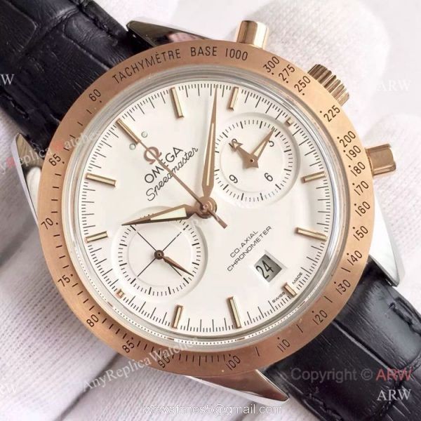 (OM)Copy Swiss Omega Speedmaster 9301 Gold Case Leather Strap Watch 4