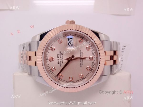 Copy Rolex Datejust 41mm 2-Tone Rose Gold Diamond Men Watch 41mm 4