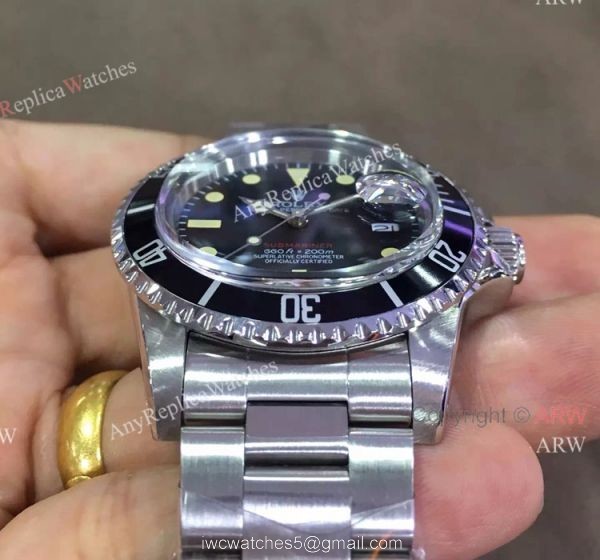 New Single Red Rolex Vintage Submariner Replica Watch Black Dial Thick Plexiglass Crystal 4