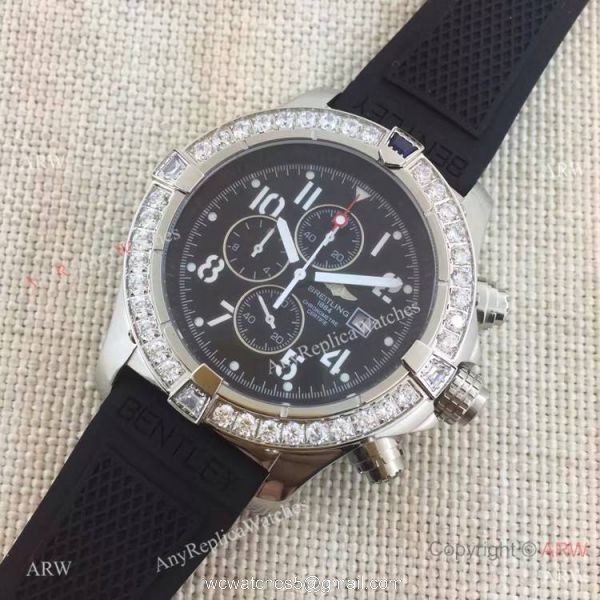 Replica Breitling Watches With Diamond Bezel Black Rubber Super Avenger Watch 4