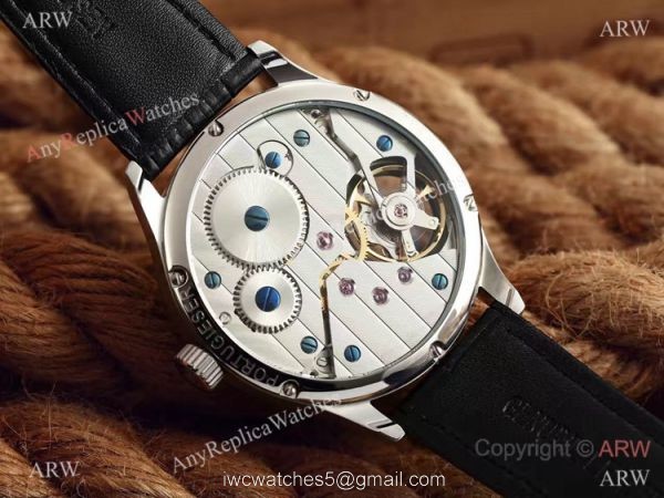 High Quality Replica IWC Tourbillon Portuguese SS Black Leather Watch 4