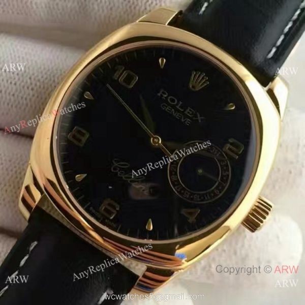 Replica Rolex Cellini Danaos Gold and Black Watch AAA Swiss Rolex Geneve Fake watch 4