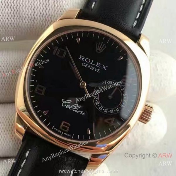 Swiss Replica Rolex Cellini Danaos Watch Rose Gold Black Face Automatic Movement 4