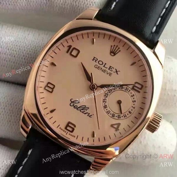 Swiss Replica Rolex Cellini Danaos Replica Watch Rose Gold Black Leather Strap 4