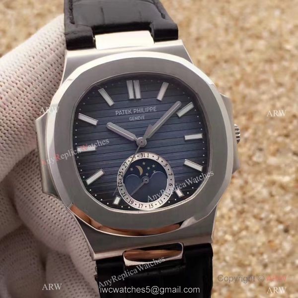 Swiss Grade 1 Patek Philippe Moonphase Replica Watch Nautilus Black Dial 40mm 4