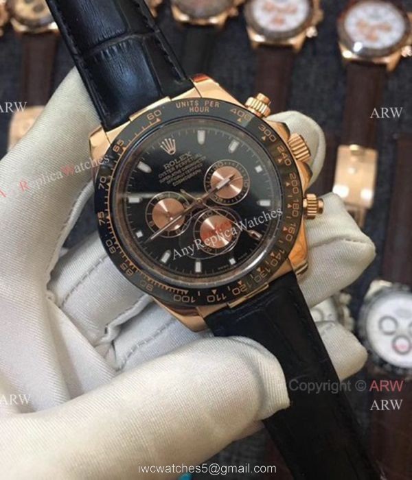 Best Replica Rolex Daytona Leather Strap Rose Gold 42mm Watch 116515LN 4
