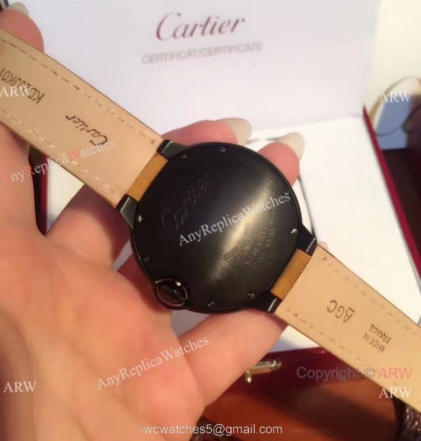 Buy Replica Cartier Ballon Bleu Automatic Watch Brown Leather ADLC coating Case 4