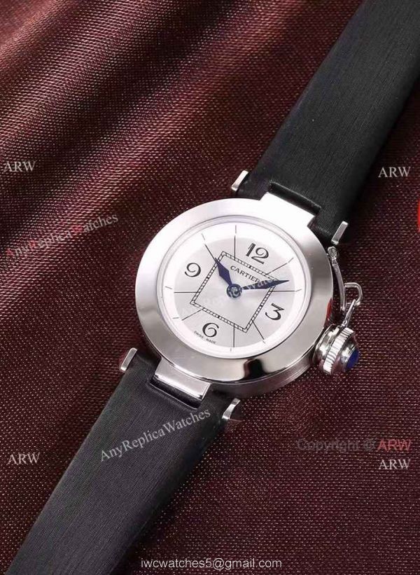 Best AAA Cartier Pasha Copy Watch SS Blue Dial Blue Leather 28mm 4