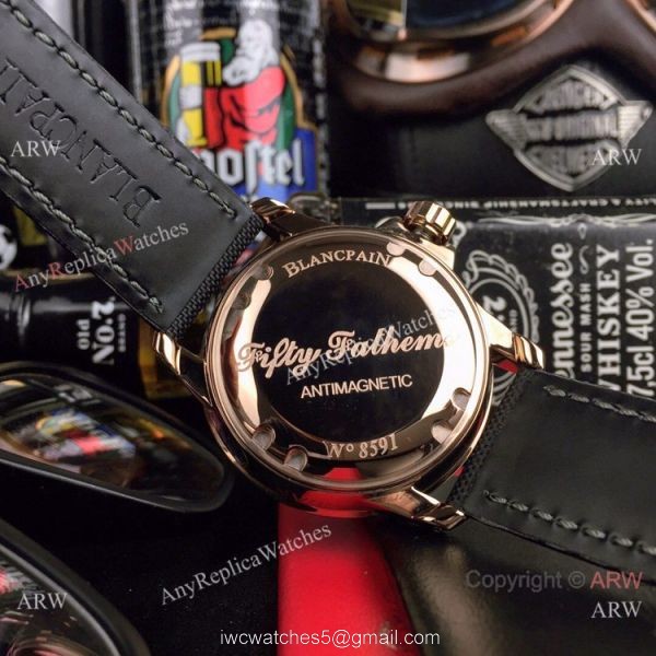 Swiss Quality Blancpain Fifty Fathoms Automatic Mens Watch Rose Gold Black Dial 4