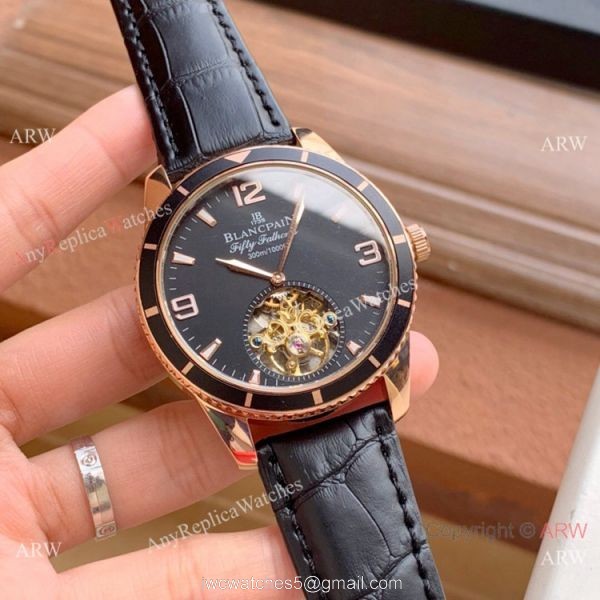 Copy Blancpain Fifty Fathoms Tourbillon Watch Rose Gold Blue bezel 4