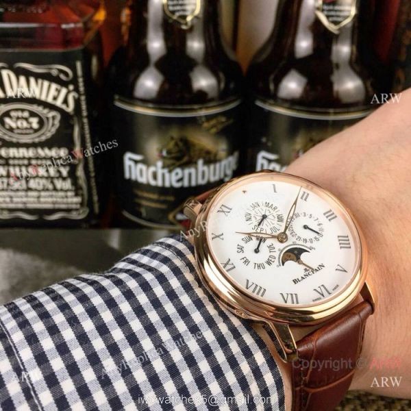Fake Blancpain Moonphase Perpetual Calendar Rose Gold Watch 40mm 4