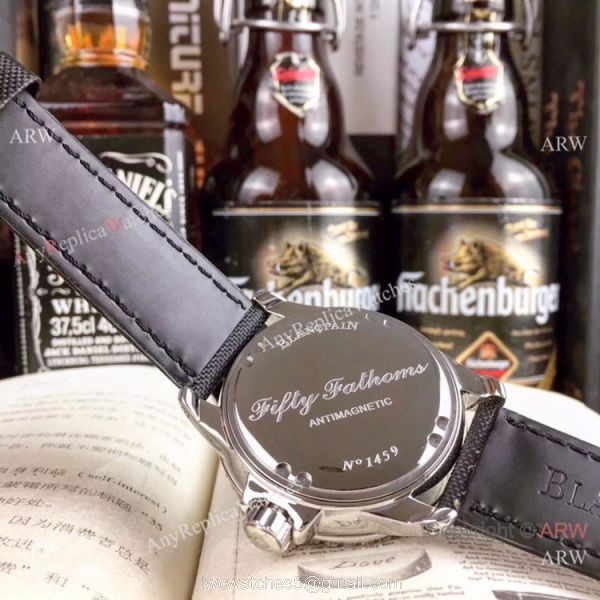Best Replica Blancpain Womens Watch White MOP Dial Black Leather Bracelet 4