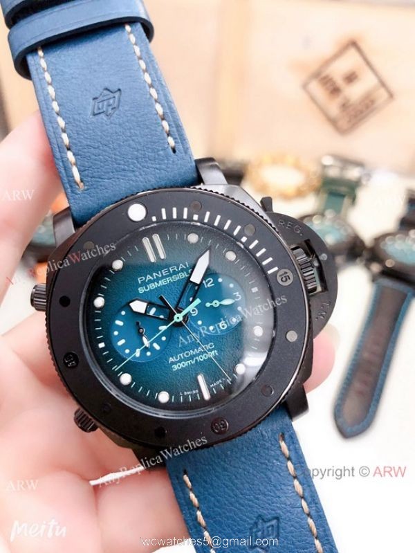 Replica Panerai PAM 983 Luminor Submersible Chrono Guillaume Nery Edition Watch Blue Dial 4