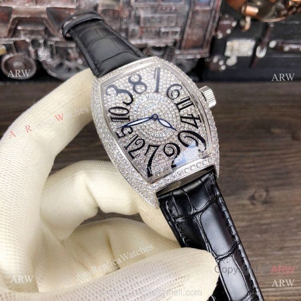 New Copy Franck Muller Geneve Crazy Hour Silver Iced Out Diamond Watch 4