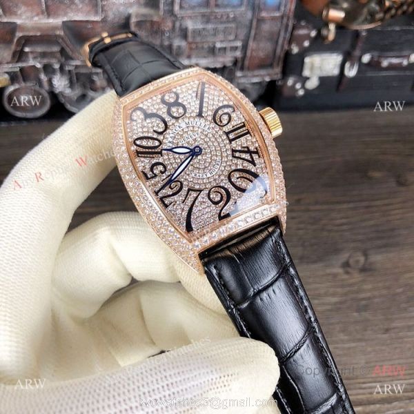 New Copy Franck Muller Crazy Hour Rose Gold Iced Out Watch 4