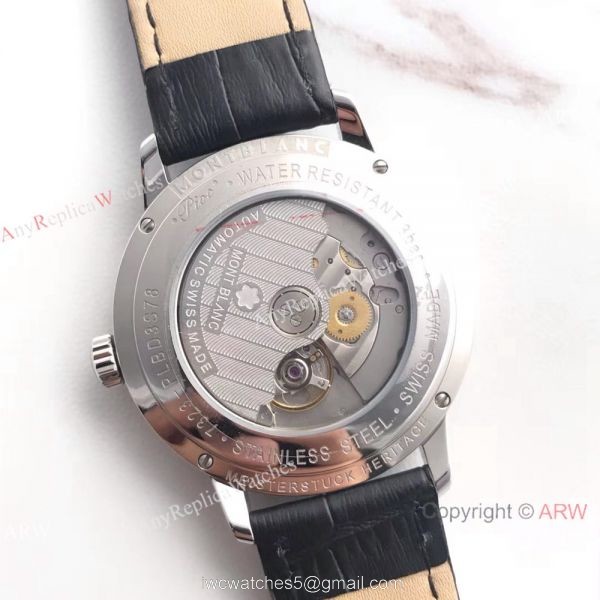 Montblanc Meisterstuck Watch Stainless Steel White Face Black Leather Strap 4
