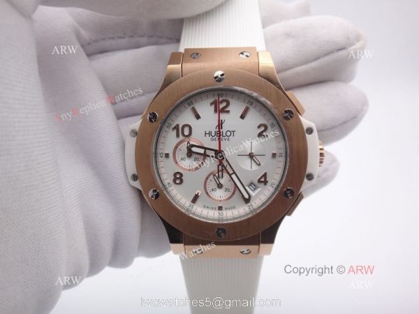 Replica Hublot Big Bang Tutti Frutti Rose Gold White Rubber Strap Watch 4