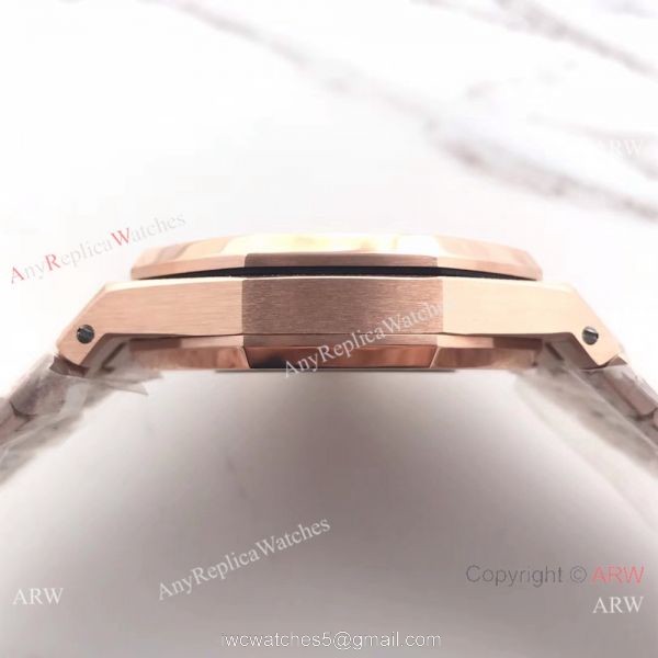 JF Factory Newest Replica Audemars Piguet Frosted Rose Gold Black Dial Wrist Watch 4
